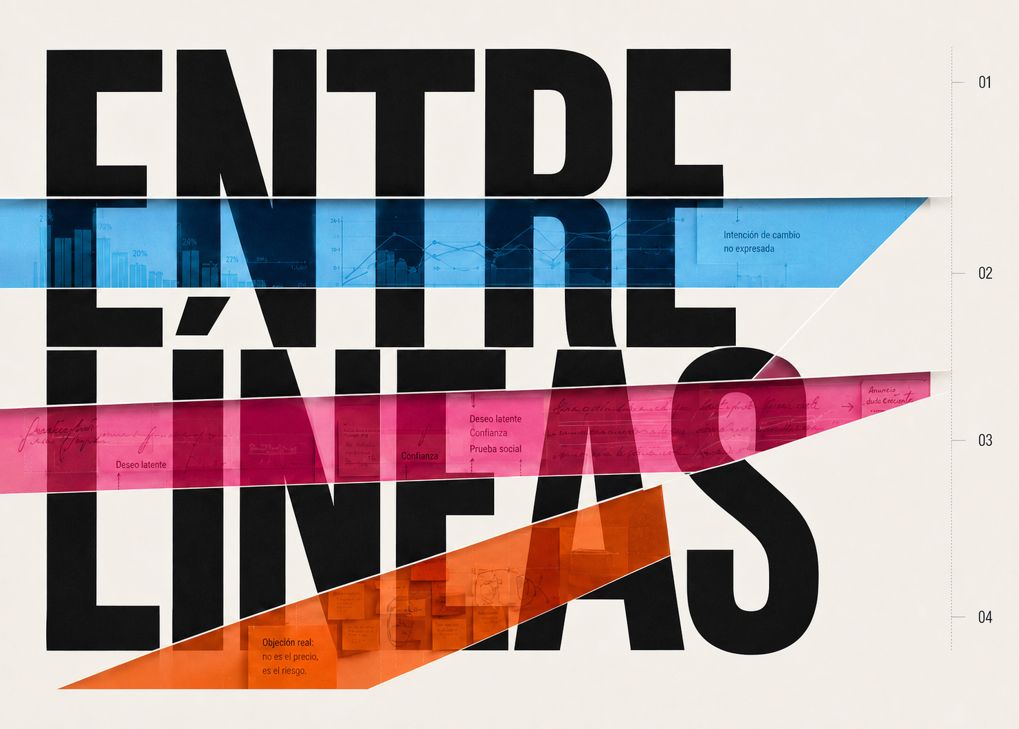 Composición Entre líneas con bandas azul, magenta y naranja